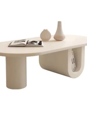 New Oval Coffee Table White Minimalist Modern Wood Table