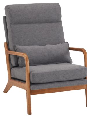New High Back Solid Wood Armrest Backrest Iron Frame Linen Indoor Chair